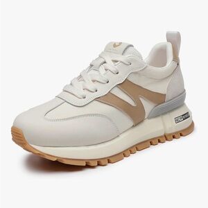 Women's Somilis Cream Sneakers. Beige Accents / Detail (suede and leather!)